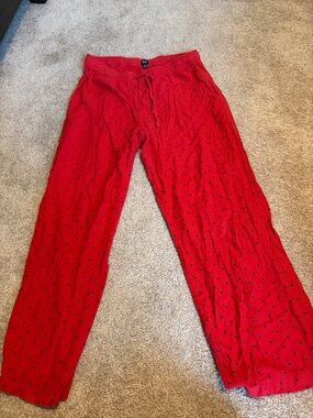 GAP Red Pajama Pants with Tiny Black Heart Print